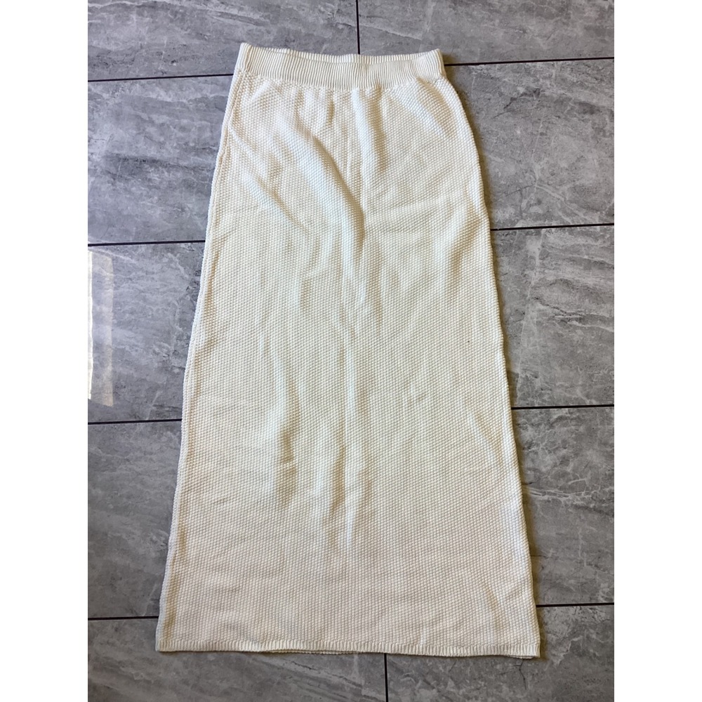 Djerf Avenue Cream Cotton Knit Maxi Skirt Waffle Texture Off White Size M